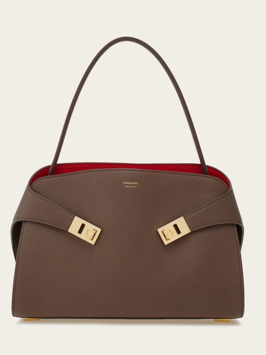 Salvatore Ferragamo Hug Soft Bicolor Shoulder Bag (M) In Clay/Flame Red Colors